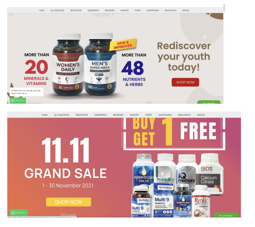 Health supplements e-commerce platform – promotions and product catalog