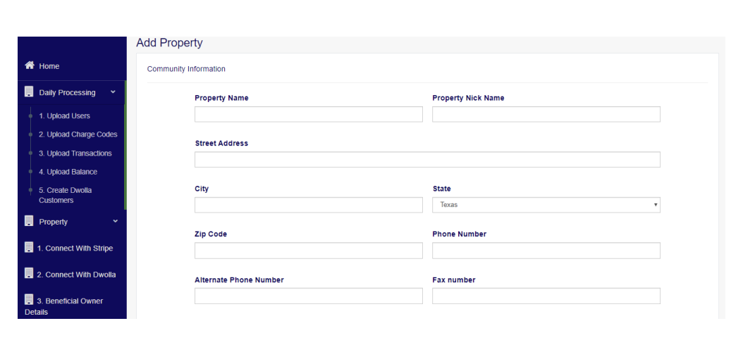 Payments workflow – Add Property and Stripe/Dwolla integration